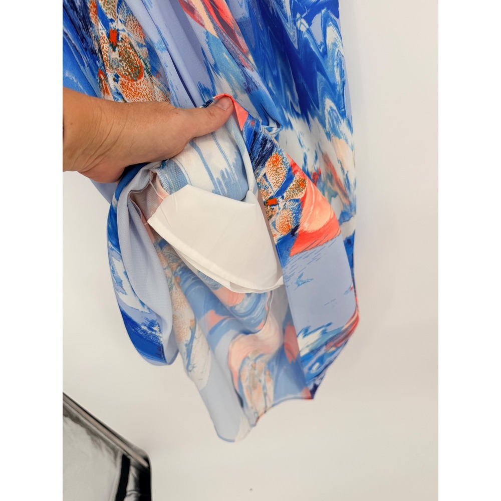 Chelsea28 Blue Orange Abstract Brushstroke Tulip Midi Dress Womens Size 4 V-Neck - Picture 8 of 9